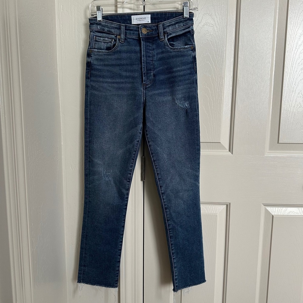 Evereve The Ever Straight High Rise Jeans in Dark Wash - Size‎ 24